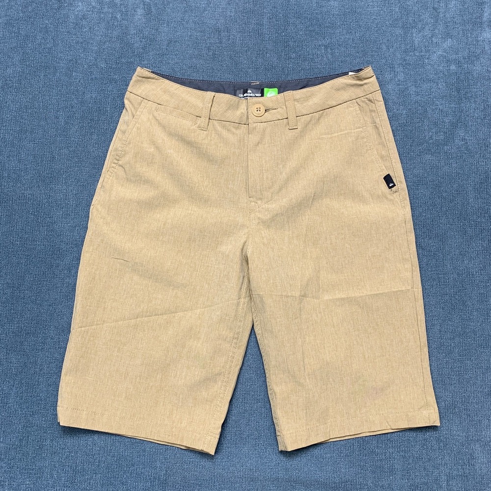 Quiksilver Amphibian Hybrid Chino Shorts Men 27 Beige Stretch Flat Front Zip Fly